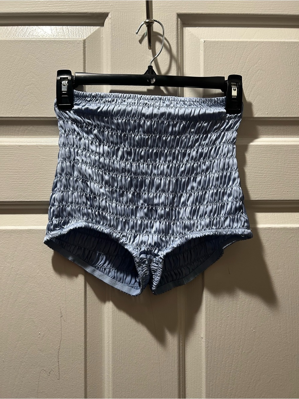 Intimately Free People Smocked High-Waist Ruched Shorties — Light Blue Size XS